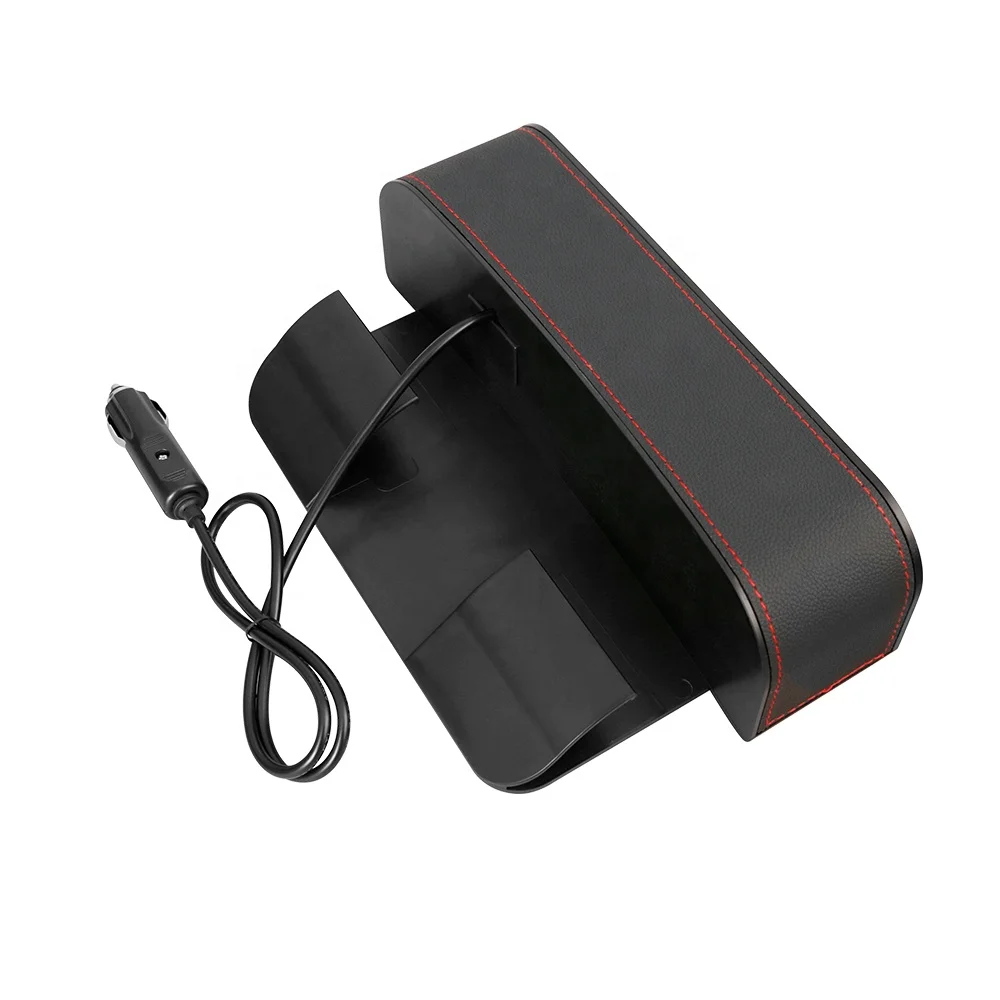 Leather Car Seat Side Gap Organizer Box with Dual USB Interface and Cup Holder