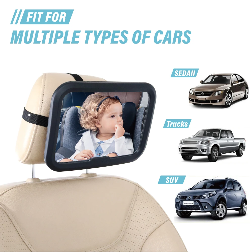ABS Acrylic 360 degree swivel Adjustable factory direct shatterproof baby car rear seat view mirror
