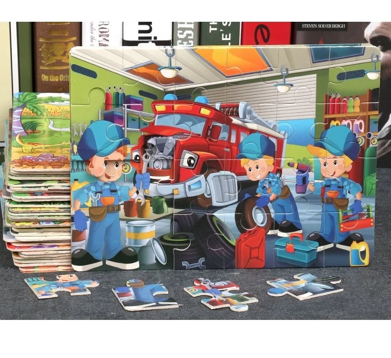 Latest 24 40 60 Pieces Montessori Toys Educational Cartoon Wooden Animal Jigsaw Puzzle Toys