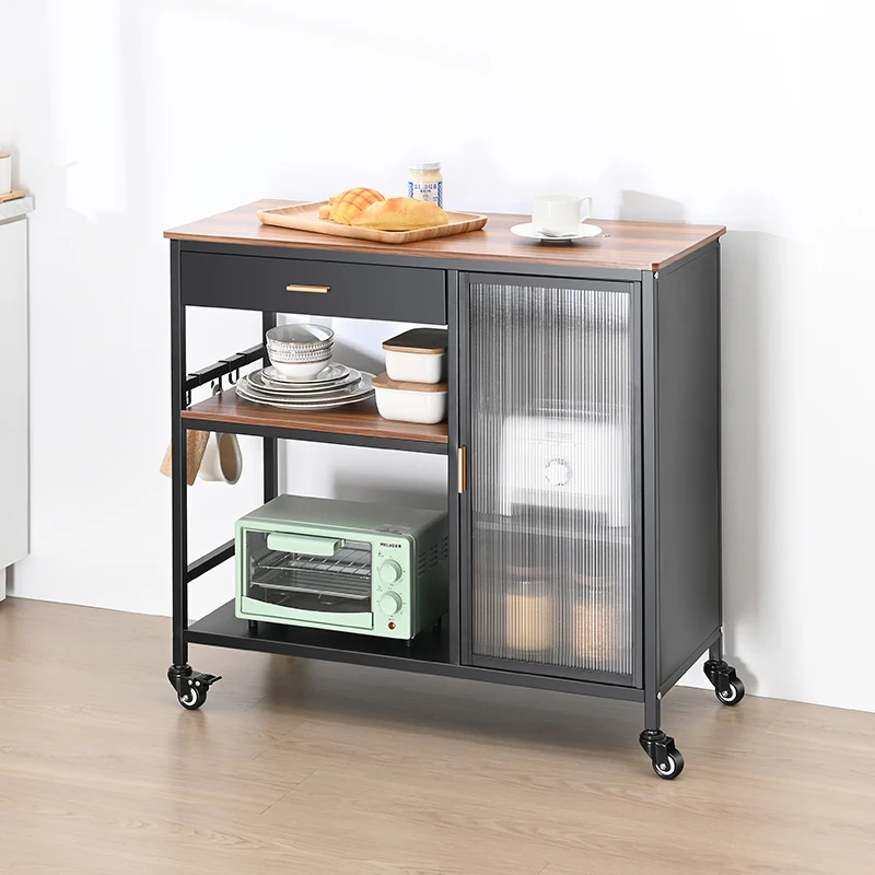 Kitchen Furniture Utility Rolling Storage Island Serving Cart Movable Kitchen Storage Rack With Foldable Metal Drawer