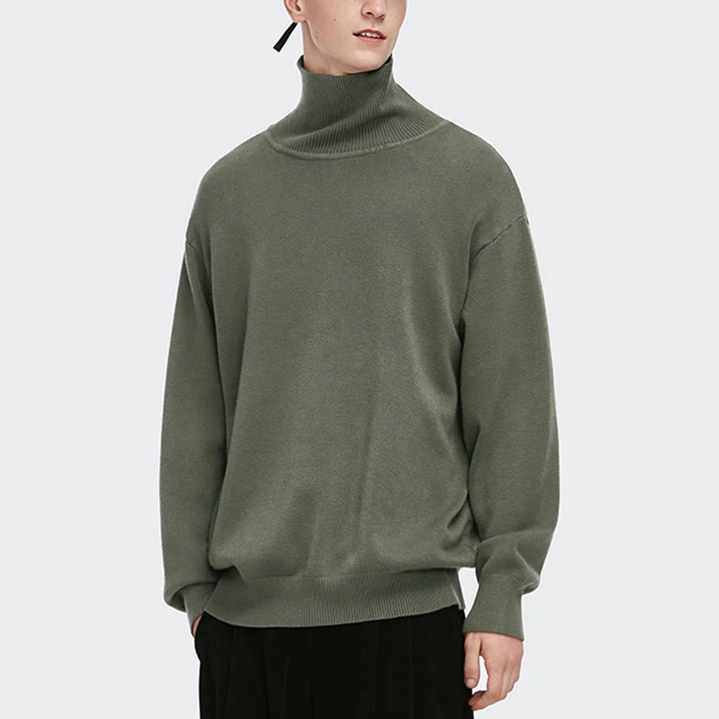 Inflation Custom LOGO OEM High Collar Men Sweater Jacquard Pullover Knitwear Winter Knitted Plain Knit Sweater