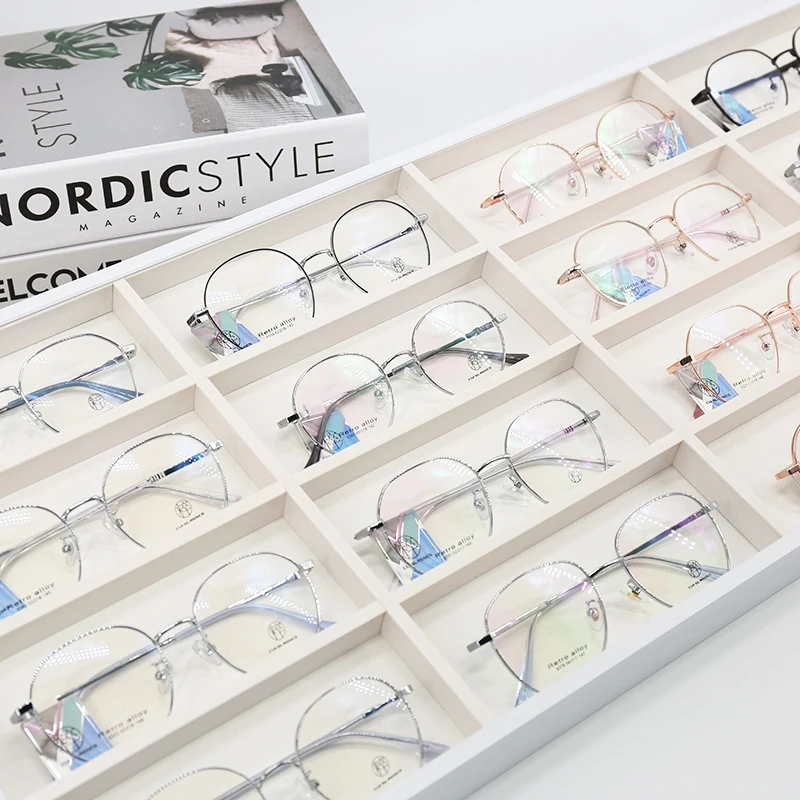 Wholesale Custom Golden 16 Slots Sunglass Case Storage Box Optical Stand Sunglasses Display Tray