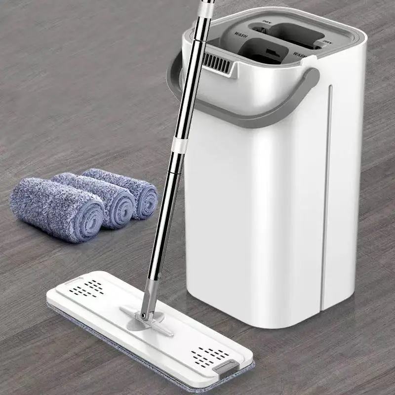Mop Hand Wash or Self-Wetting Cleaning Equipment Microfiber Lazy Mop with Stainless Steel Handle suitable for All Floor Types