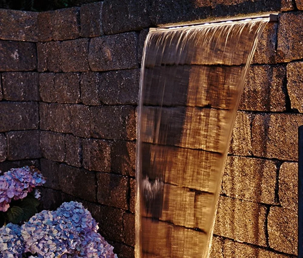LED light 60cm bottom inlet stainless steel garden pool wall waterfall for outdoor