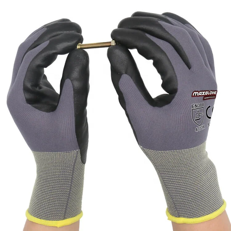  Серые нейлоновые рабочие перчатки Maxglove с нитриловым