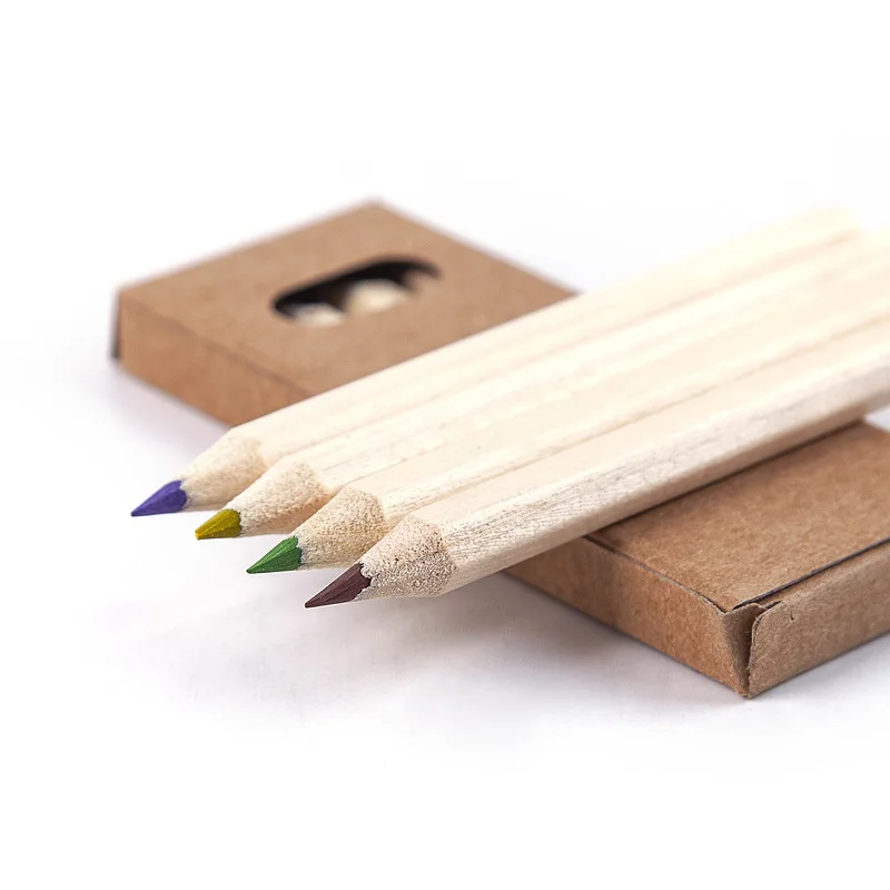 Promotional Gift 4 Mini Colour Wood Pencils Eco Small 3.5inches Pencil Set For Kids Drawing Colored Natural Wood Color Pencil