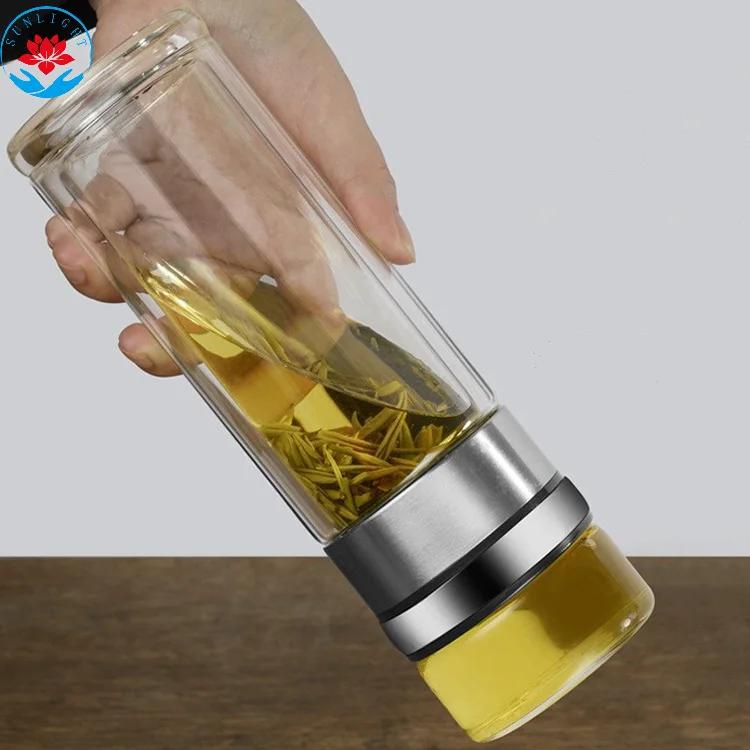 Factory   Price  Tea Infuser Glass  Water Bottle 400ML Double Walled Tea Flask Bottle With Lid