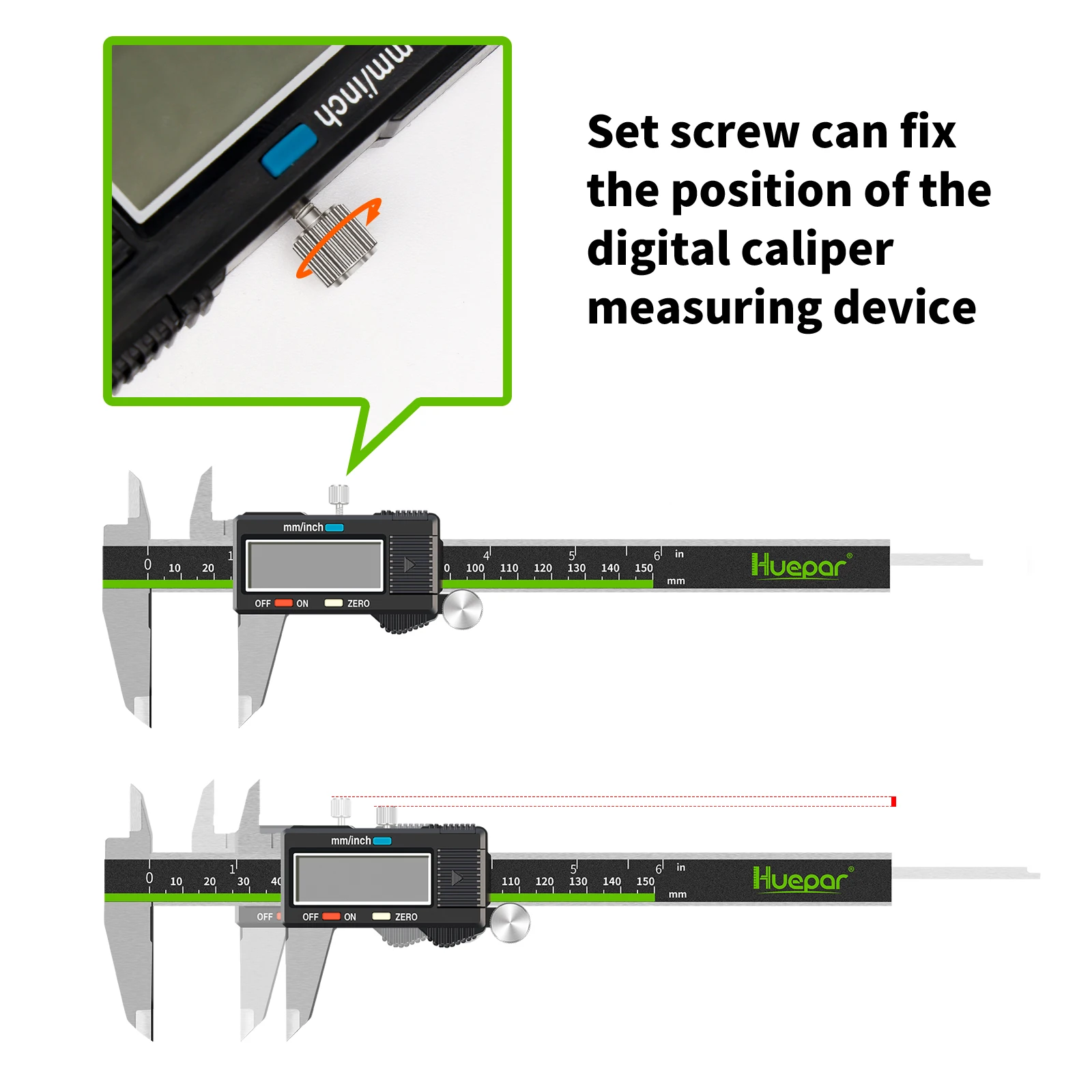 Huepar DC15 6 Inch 150mm Stainless Steel Electronic Micrometer Ruler Digital Vernier Caliper HD Screen