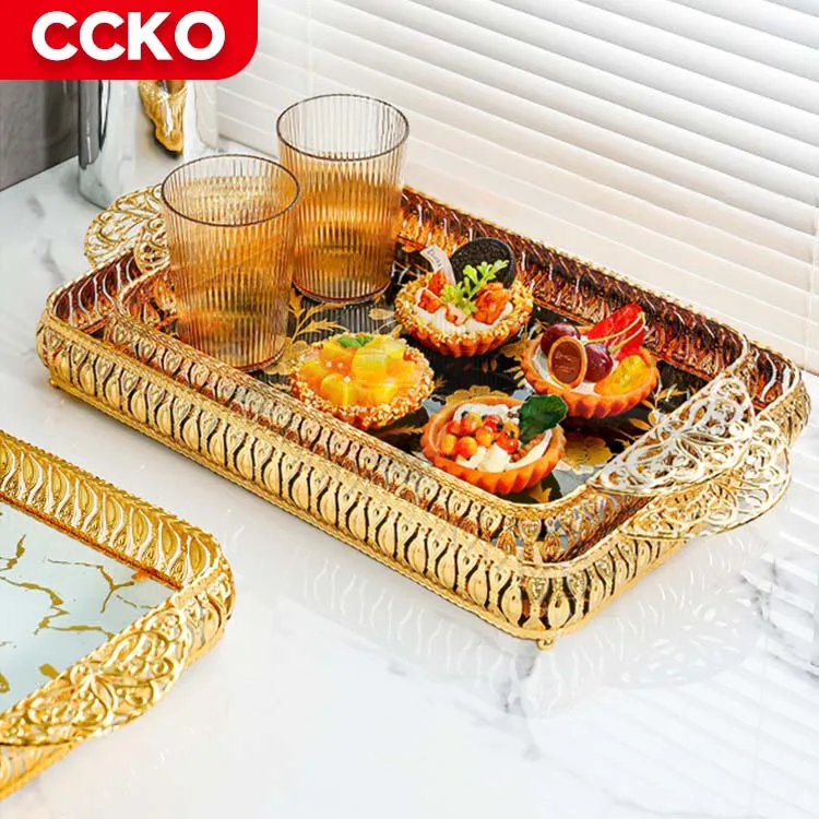 Large Home Use Hotel Glass Tea Cake Fruit Food Service Trays Set Serving Tray For Restaurant Kitchen Luxury Decorative Trays