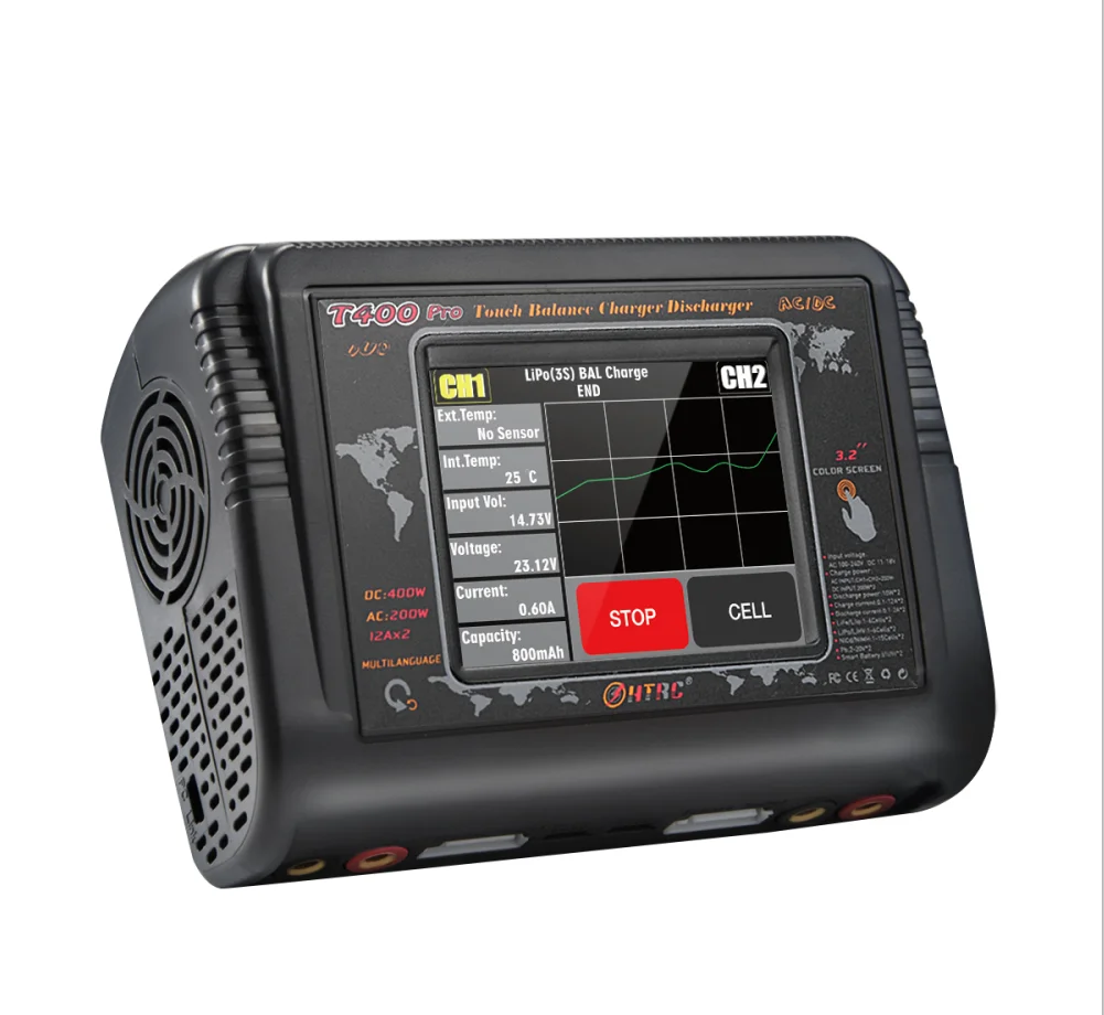 HTRC T400 Pro Lipo Battery Charger DC400W AC 200W 12A*2 Discharger RC For LiPo LiHV LiFe Lilon NiCd NiMh Pb battery