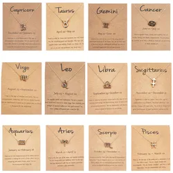 Women Astrology Jewelry Gold Plated Horoscope Necklace Zodiac Sign Pendant Necklace