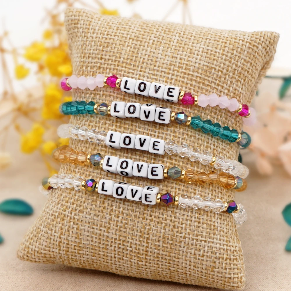 Go2Boho Bohemian Beach Beaded Bracelet Women Couple Pulsera Charm Custom Letter Fashion Jewelry Colorful Crystal Bead Bracelet