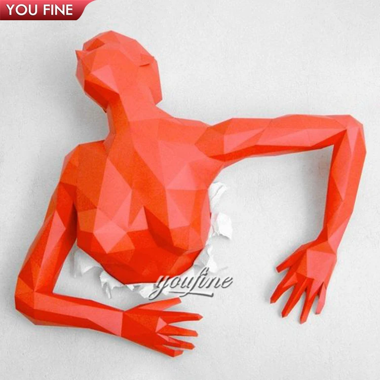 High Quality Art Metal Figure Statue Stainless Steel Sculpture Man Running On Wall