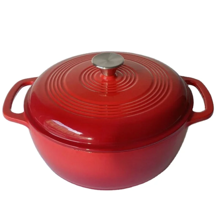Wholesale 11 inch cast iron enamel cooking pot red round Casserole 28 cm Non Stick Dutch Oven Pots with Two Handle