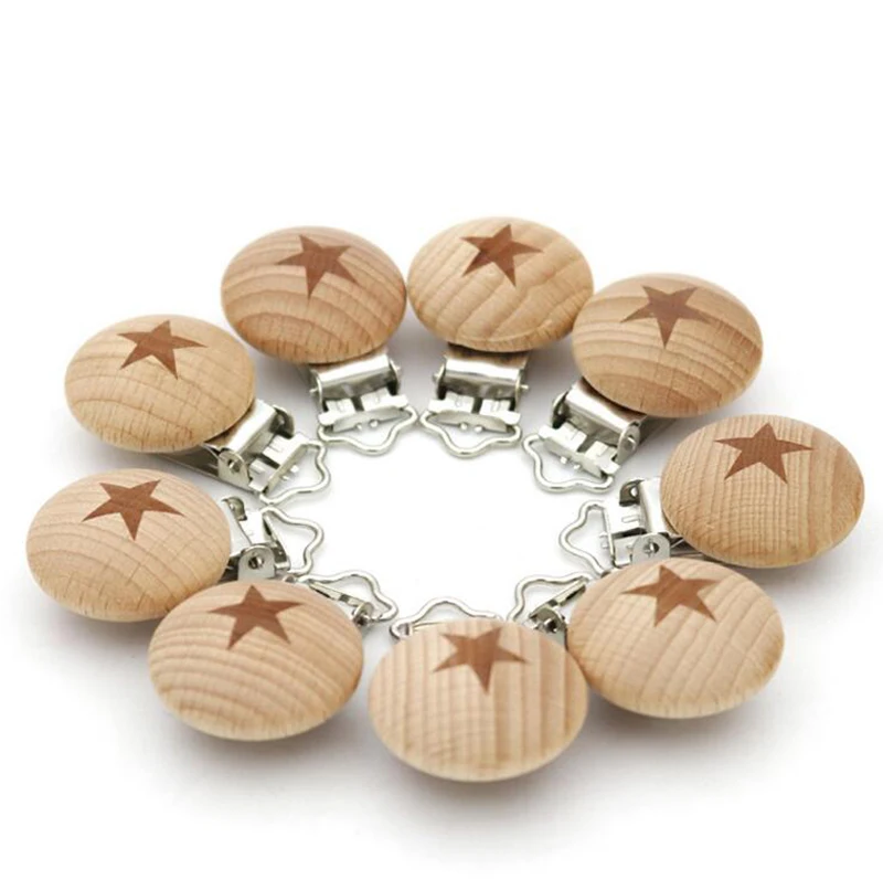 
Metal Wooden Baby Pacifier Dummy Clips Infant Soother Clasps Holders Accessories 