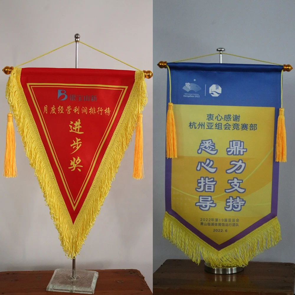Gift Flag Custom Flagnshow Heat Printing Table Flags with Stands Base Miniature Desktop Flags  Brocade Stainless Steel Flagpole