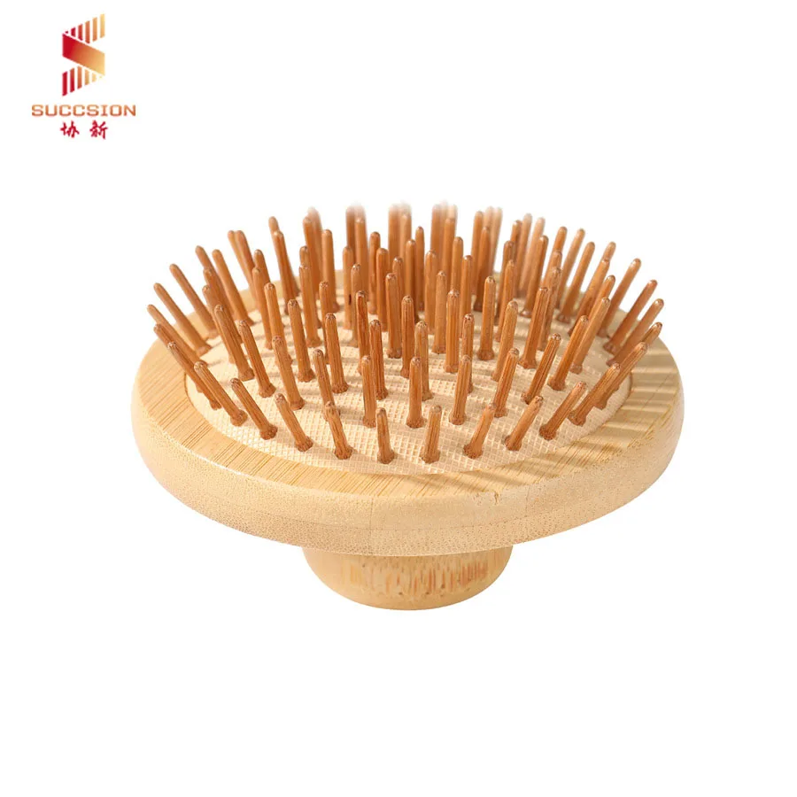 Wholesale Customize Logo Massage Natural Self Cleaning Round Hairbrush Wood Hair Massage Brushes