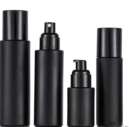 Luxury 20ml 30ml 40ml 50ml 60ml 80ml 100ml black frosted cosmetic glass bottle alucap pump manufacturers
