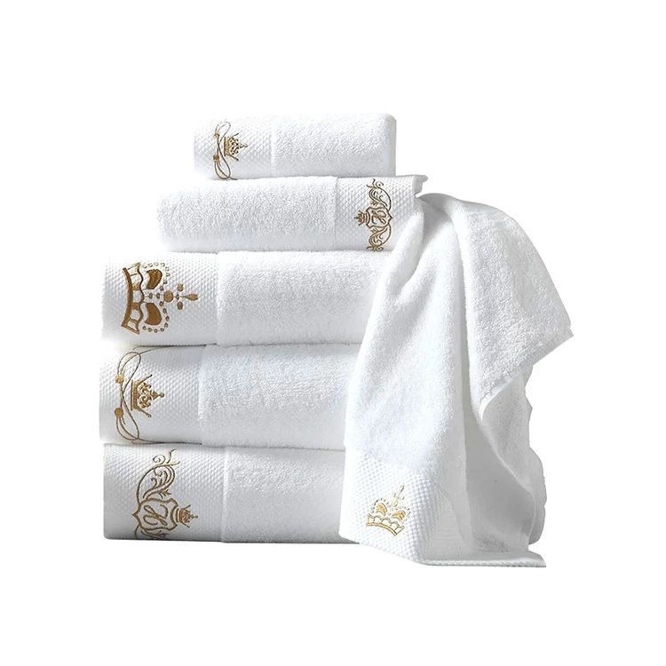 
Wholesale Custom 100% Cotton High Quality Cheap Soft Embroidery Large White Hotel Face Hand Bath Beach Towels Set 