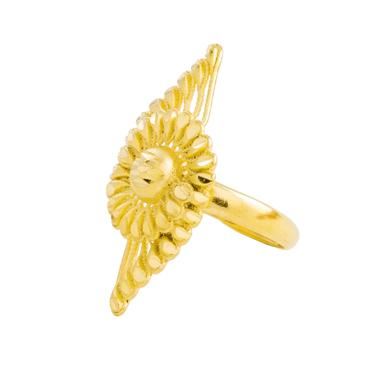 Hongyu Fine Jewellery Dubai 24K Gold Plating Copper Flower Ring Fashion Wedding Engagement Gold Finger Ring Design for Women R60