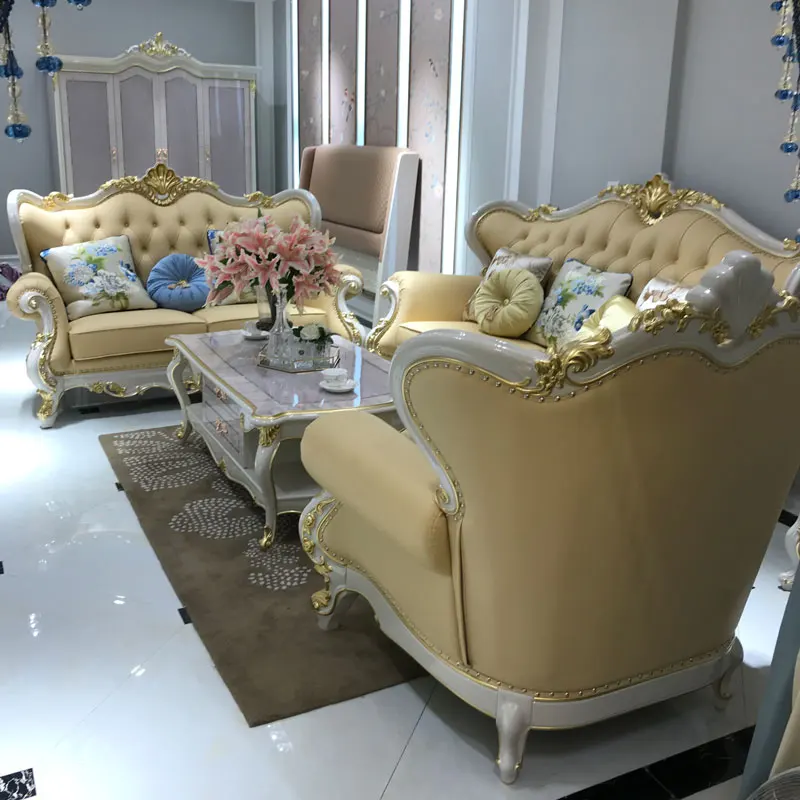 French light luxury leather sofa combination luxury villa 12 layers of cowhide simple European neoclassical solid wood furniture