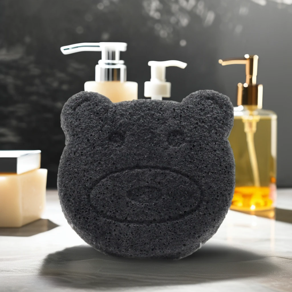 Natural Cute Shape Bear Head Konjac Sponges Baby bath sponge OEM/ODM