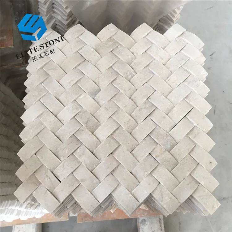 300X300MM High Quality Nature Stone New Beige Marble Mosaic Brick Tile Bathroom Floor Decoration Herringbone Marble Mosaic