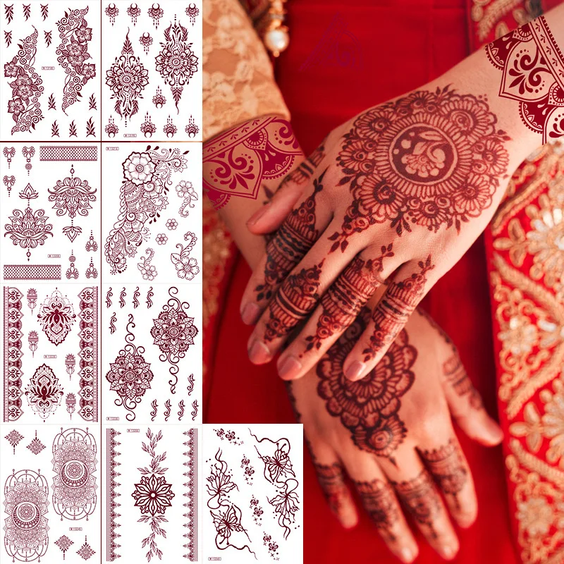 Waterproof Henna Tattoo Sticker  Temporary Body Hand Sticker for Women Teens & Girls