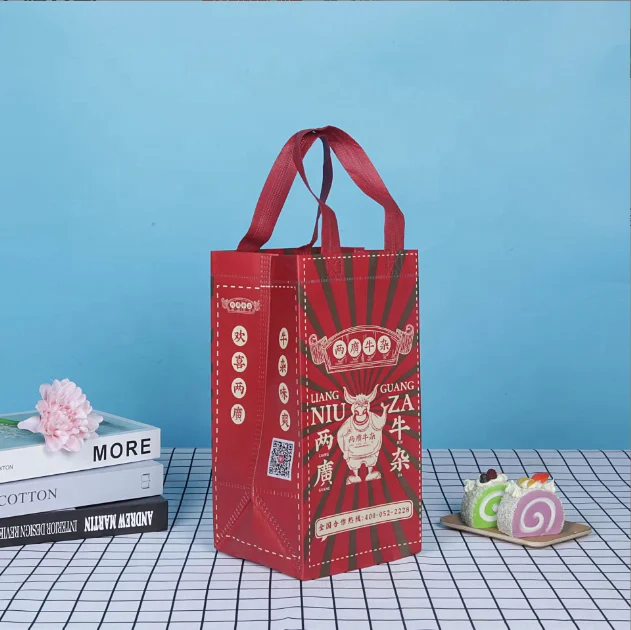 Customized Non Woven Two Cups Bottle Wine Bag with Logo Printing