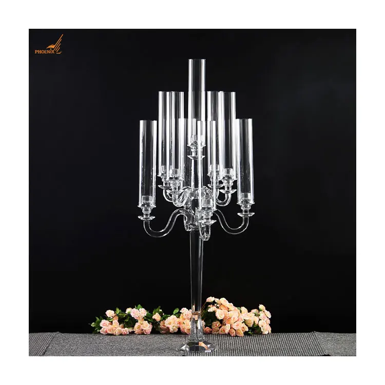 Wholesale K9 Wedding Center Pieces Table Top Decorations Candlestick Glass Tube Cylinder Crystal Candelabra
