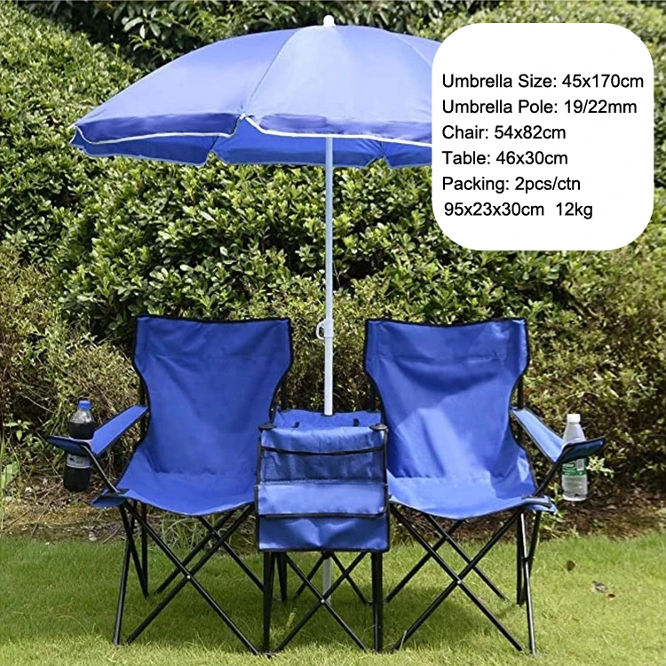 
Portable Folding Picnic Double Chair W/Umbrella Table Cooler Beach Camping Chair 