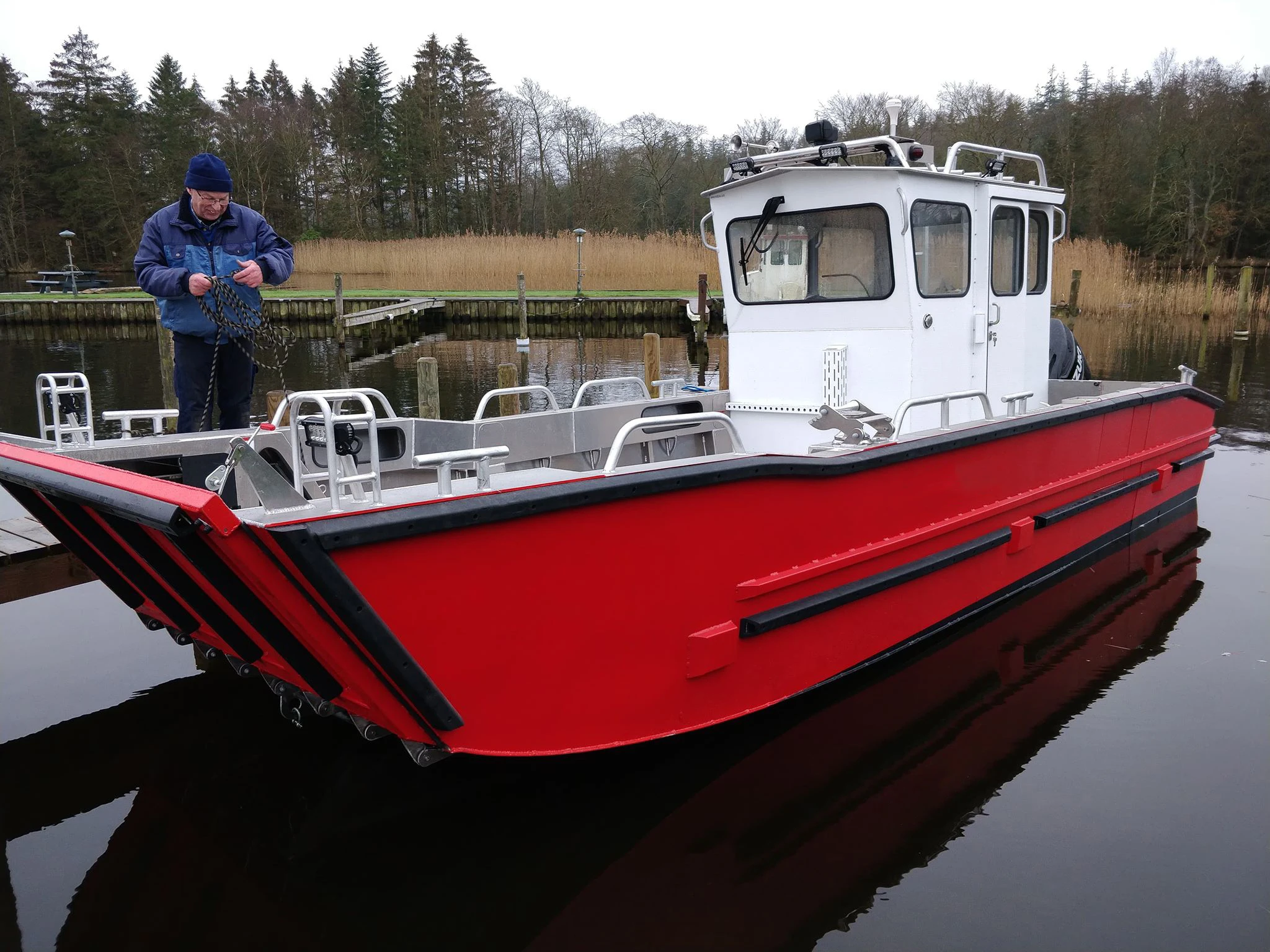
20ft all welded red color landing craft with cabin working functional boat fro sale 