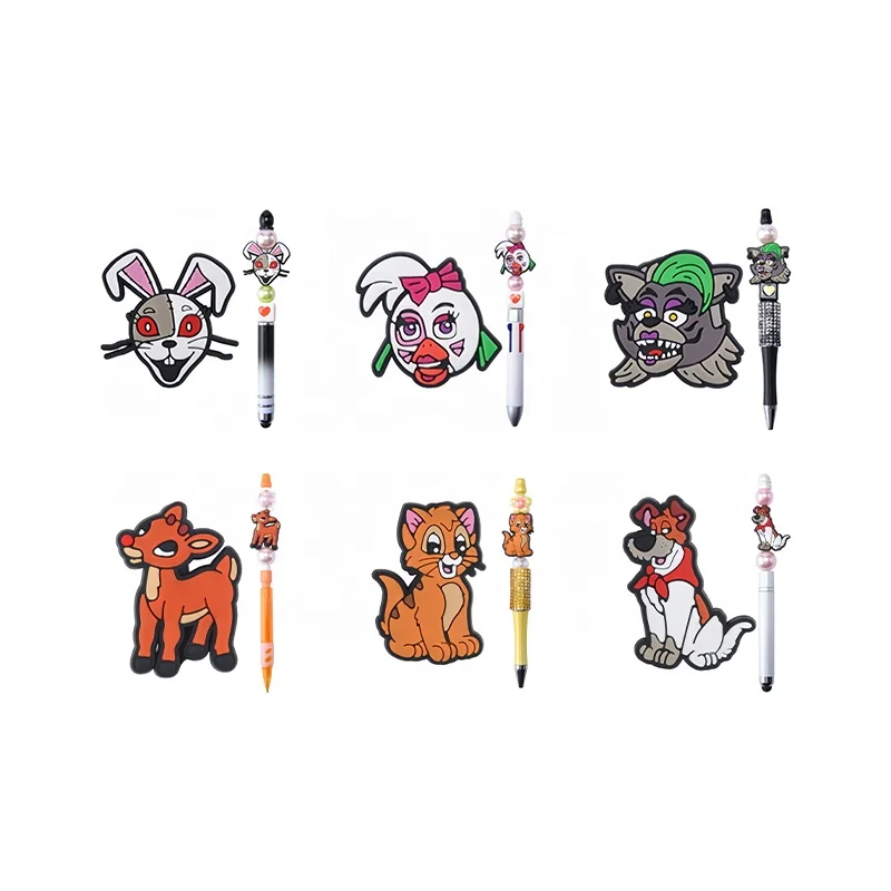 Wholesale Cartoon Cats dogs pvc beads Mix Toys Custom Cartoon Bulk Animal Silicone Focal Beads For Beaded Pen