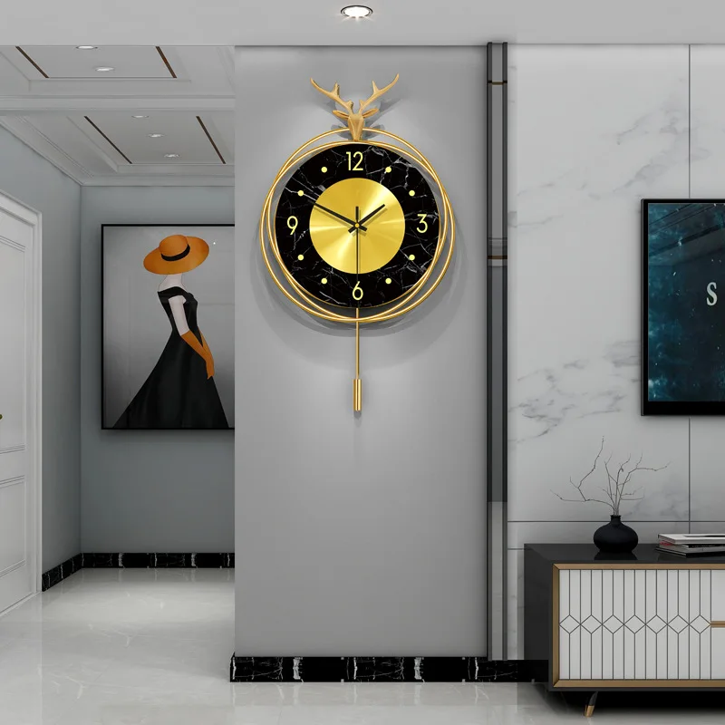 Creative home decorative Nordic Metal Marble Pendulum Wall Clocks High Quality Creative Fancy Deer Wall Clocks
