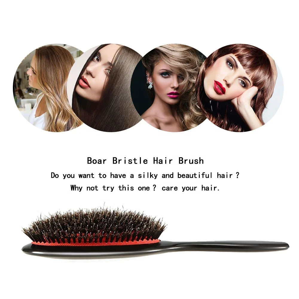 Top selling black customized plastic boar bristle hair brush,oval paddle hair brush wholesale
