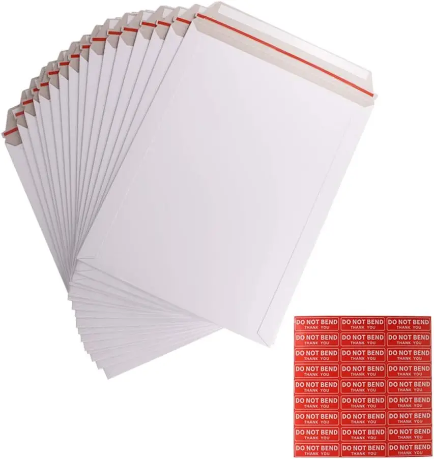 50 Pack 9X12 Inch Self-Seal CD Photo Document Mailers Stay Flat White Cardboard Envelopes with Do Not Bend Sticker Mailing  Bags