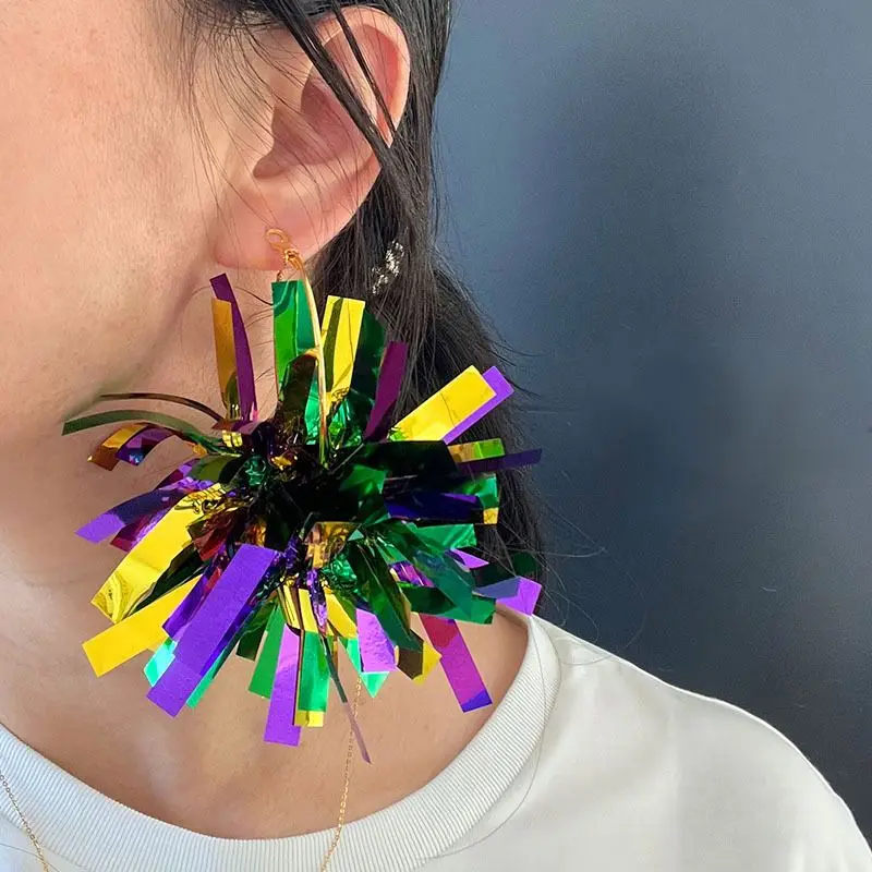 Cross-border carnival festival jewelry atmosphere shiny earrings big ball fireworks earrings exaggerated personality earr