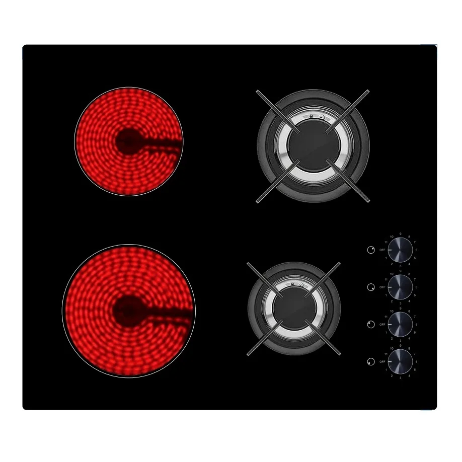 60 CM Four Burner Combined Electric Hybrid 2 Induction Mix 2 Gas Cooktop