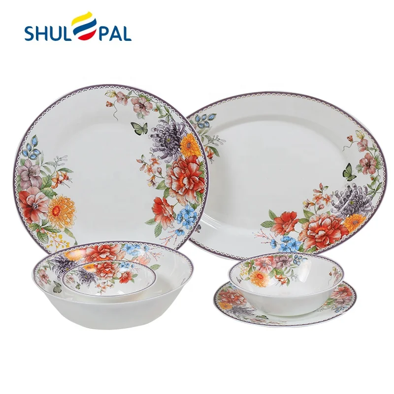 27 Pcs Opal Glass Dinner Set Luxury Gold Decorative Arabic Dinner Tableware Dinnerware Set