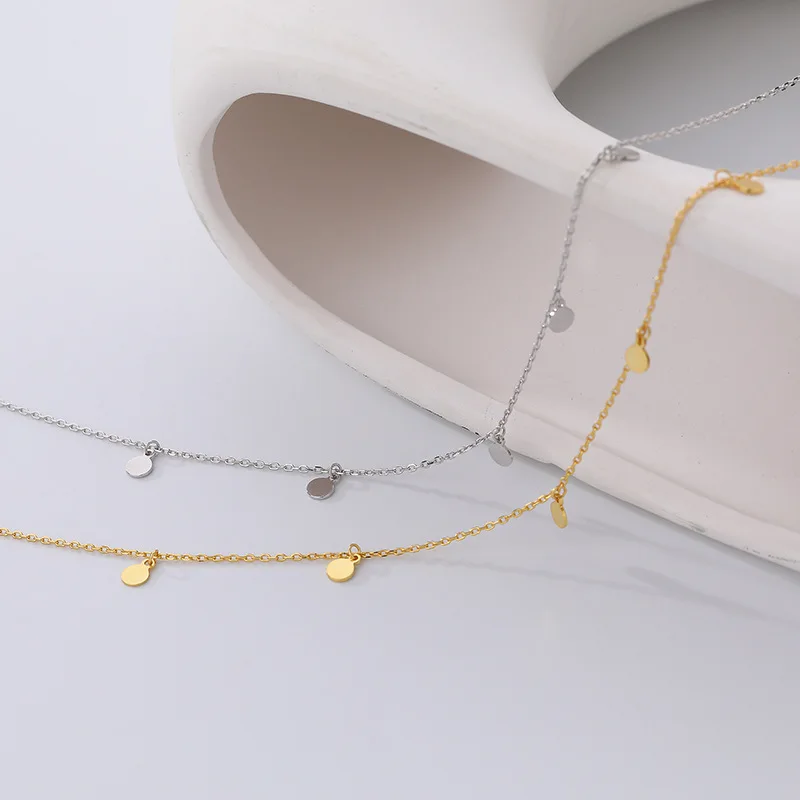 925 Sterling Silver Round Disc Coin Necklace Luxury Gold Star Lock Moon Pendant Dainty Necklace for Women