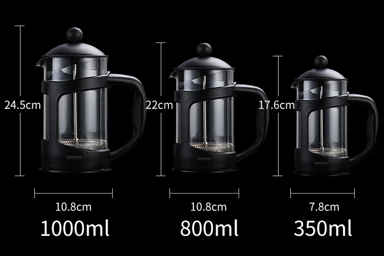 
Eco-Friendly Customizable Inner Plastic 12Oz 350ML Kettle Travel Portable French Press Big Coffee Maker Plunger Portable 