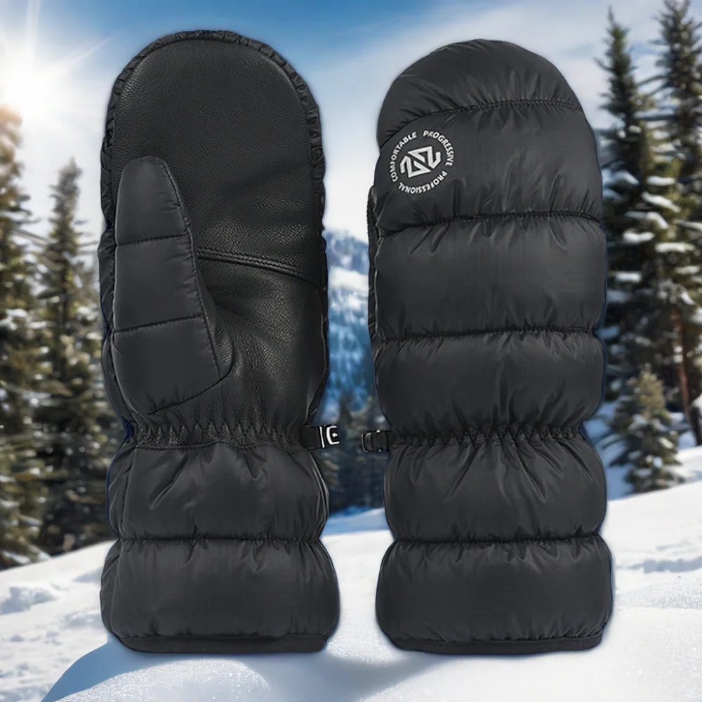 Men Thickened Warm Snowboard Mitts Winter Puffy Ski Mitten Cold Weather Gloves Premium with Down and Thinsulate Filling