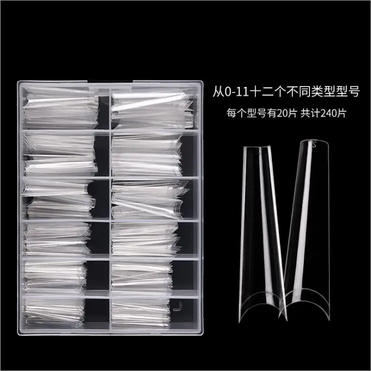 240Pcs Extra Long C Curve Nail Tips Clear UV Gel Salon Ballerina XL XXL Coffin Art