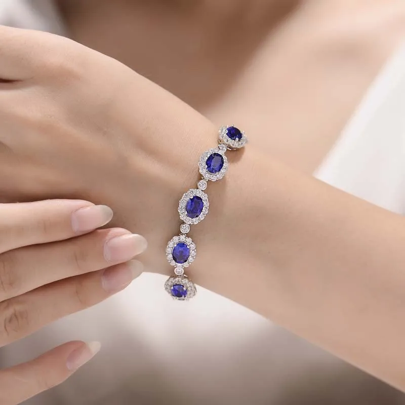 New Arrival Grown fashion jewelry jewelry sets Lab Grown Created Sapphire Silver Bracelet for Women