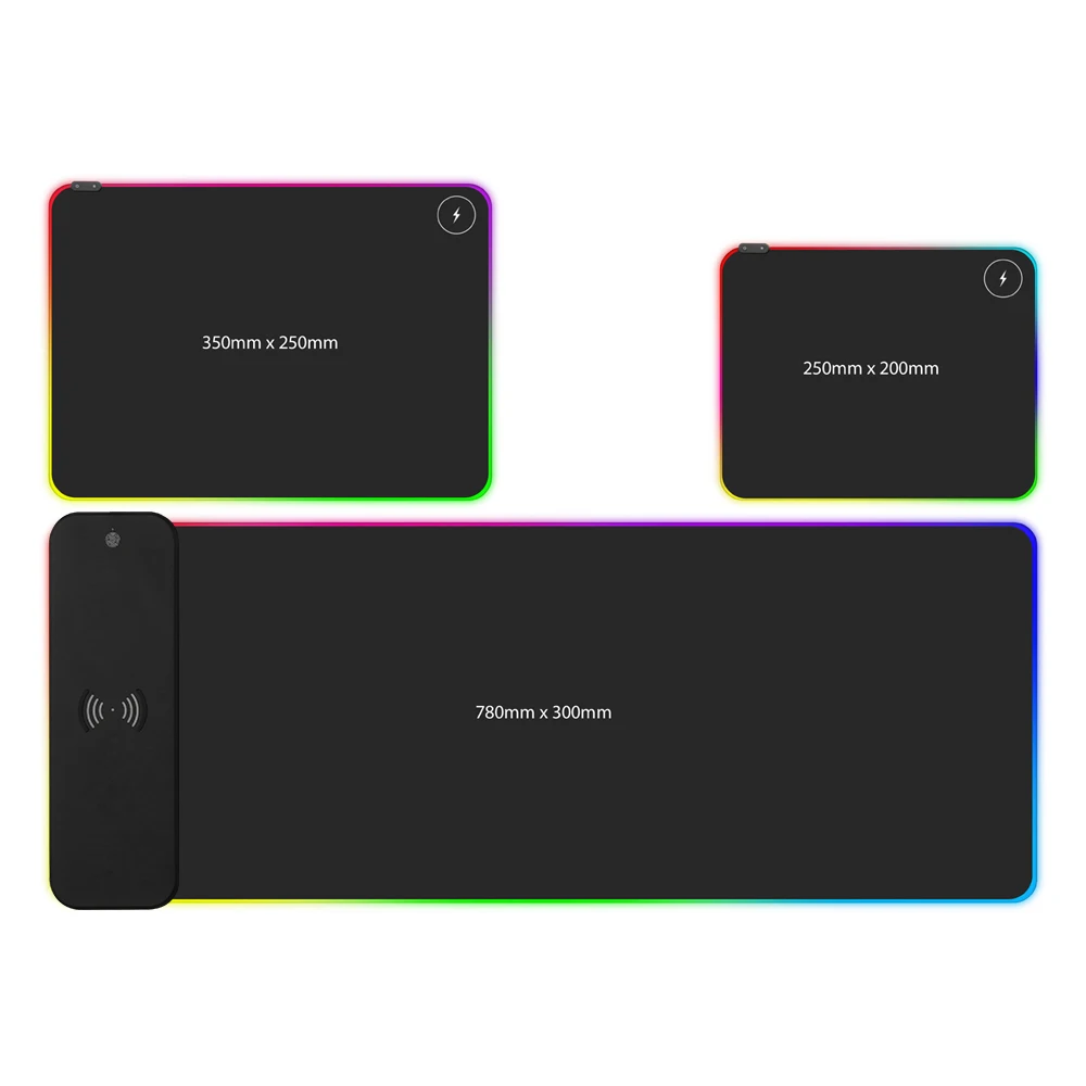 Custom Pattern With Lighting Device Non-Slip Waterproof QI Wireless Charging Gaming Mouse Pad Mauspad RGB QI Charger Mousepad