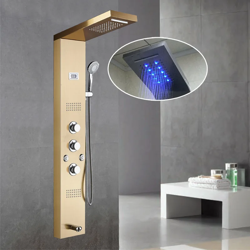 Fapuiiy LED Shower Faucet Shower Panel Bathroom Stainless Steel Contemporary Modern in Wall Shower System Waterfall Rain Black