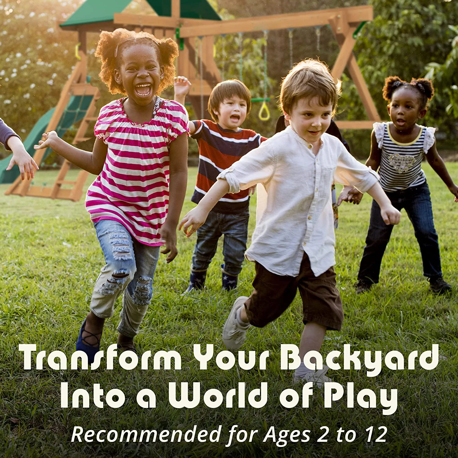 Large Outdoor Backyard Wood Garden Kids Wooden Playhouse With Slide And Swing