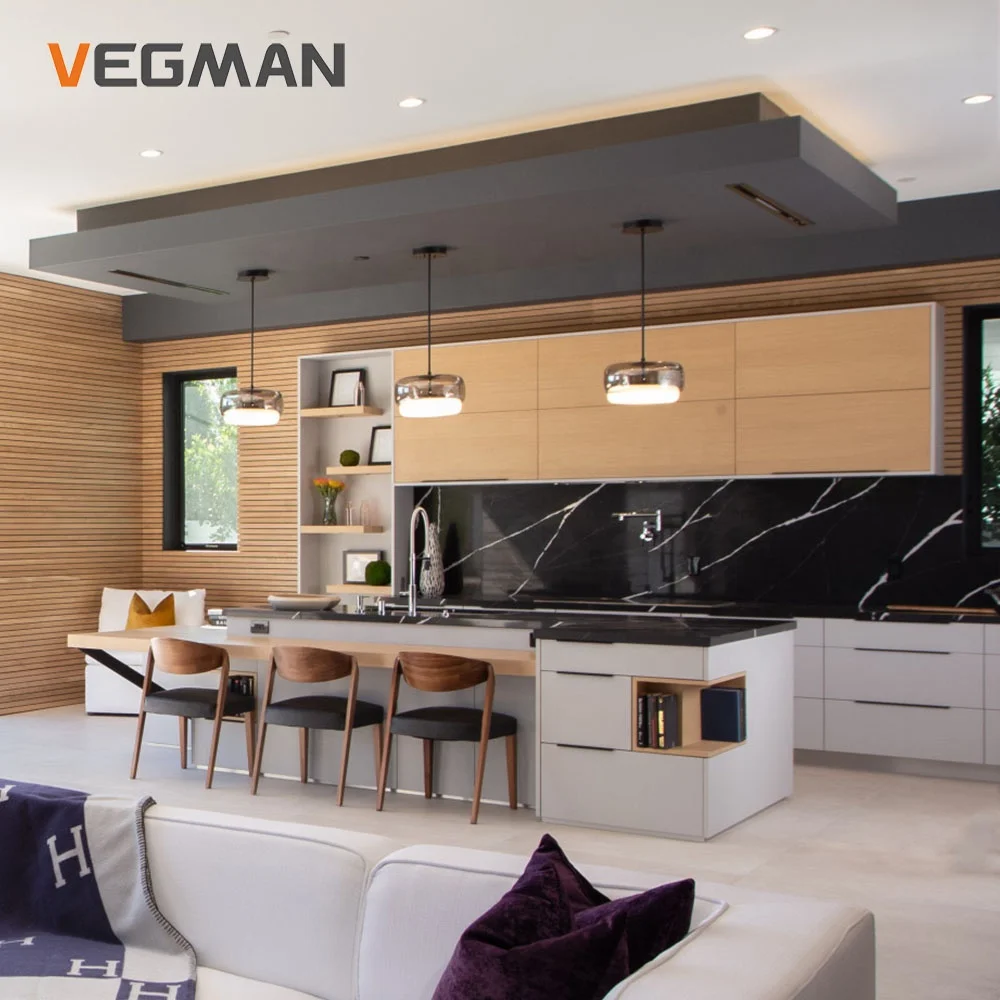 Home Furniture Modern Kitchen Cabinets Rta Smart Timber Veneer And White Matt Melamine Cabinet
