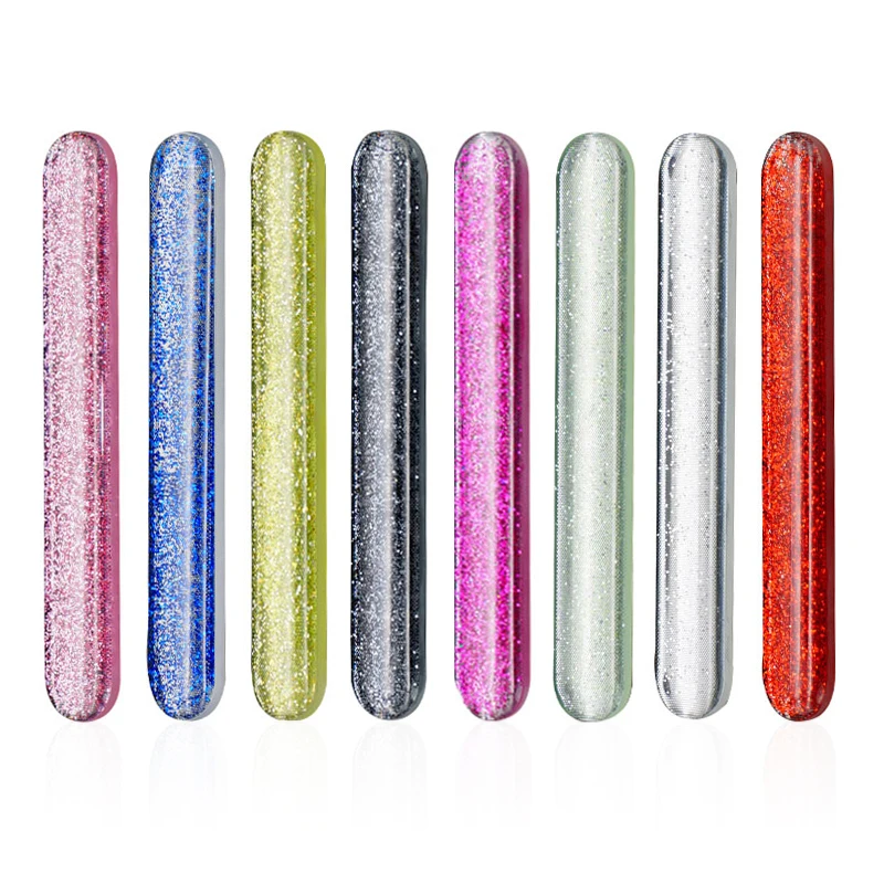 Оптовая продажа, профессиональные персонализированные мини-пилки для ногтей с блестками премиум-класса, с логотипом на заказ, высококачественные Разноцветные кристаллы, нано-стекло