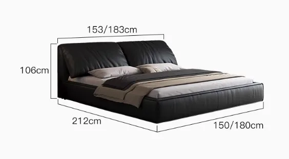 Modern simple elephant ear double bed black light luxury soft leather bed